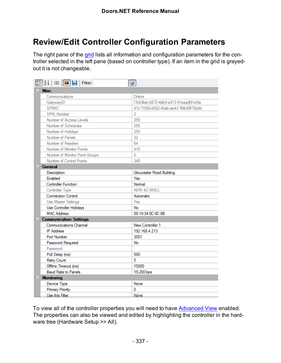 Review/edit controller configuration parameters | Keri Systems Doors.NET Manual User Manual | Page 337 / 602