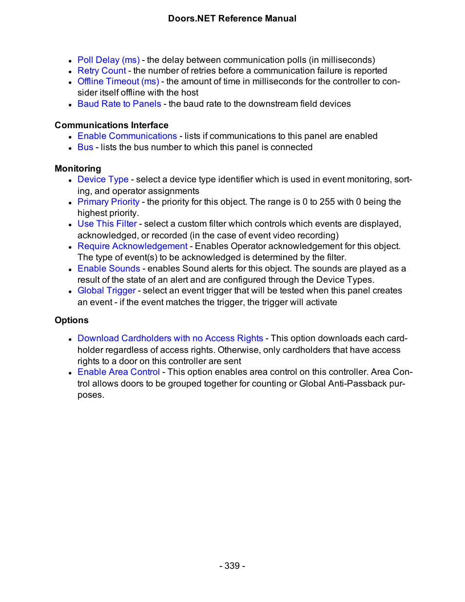 Options | Keri Systems Doors.NET Manual User Manual | Page 339 / 602