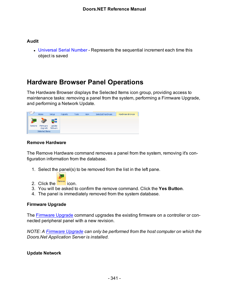 Audit, Hardware browser panel operations | Keri Systems Doors.NET Manual User Manual | Page 341 / 602