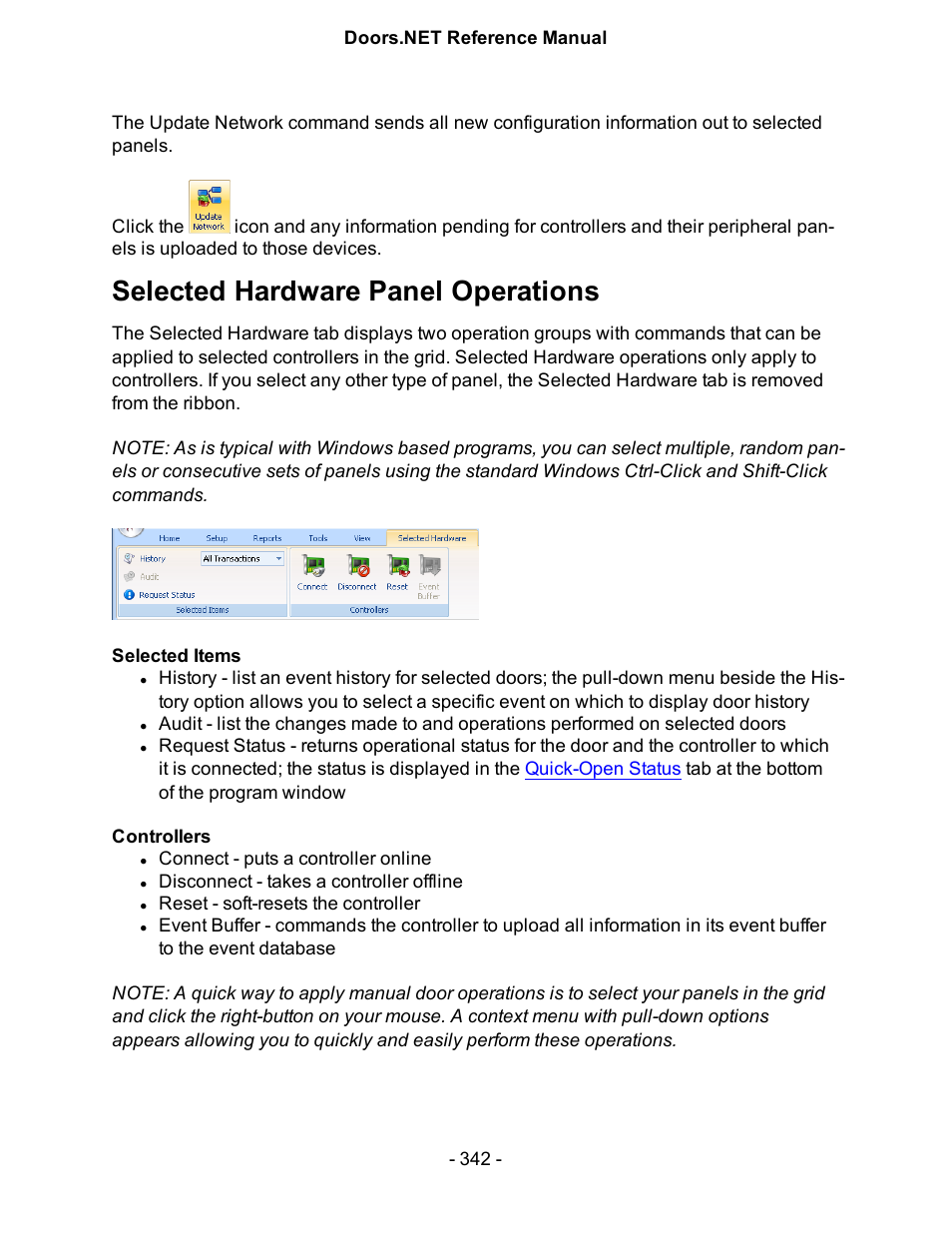 Selected hardware panel operations | Keri Systems Doors.NET Manual User Manual | Page 342 / 602