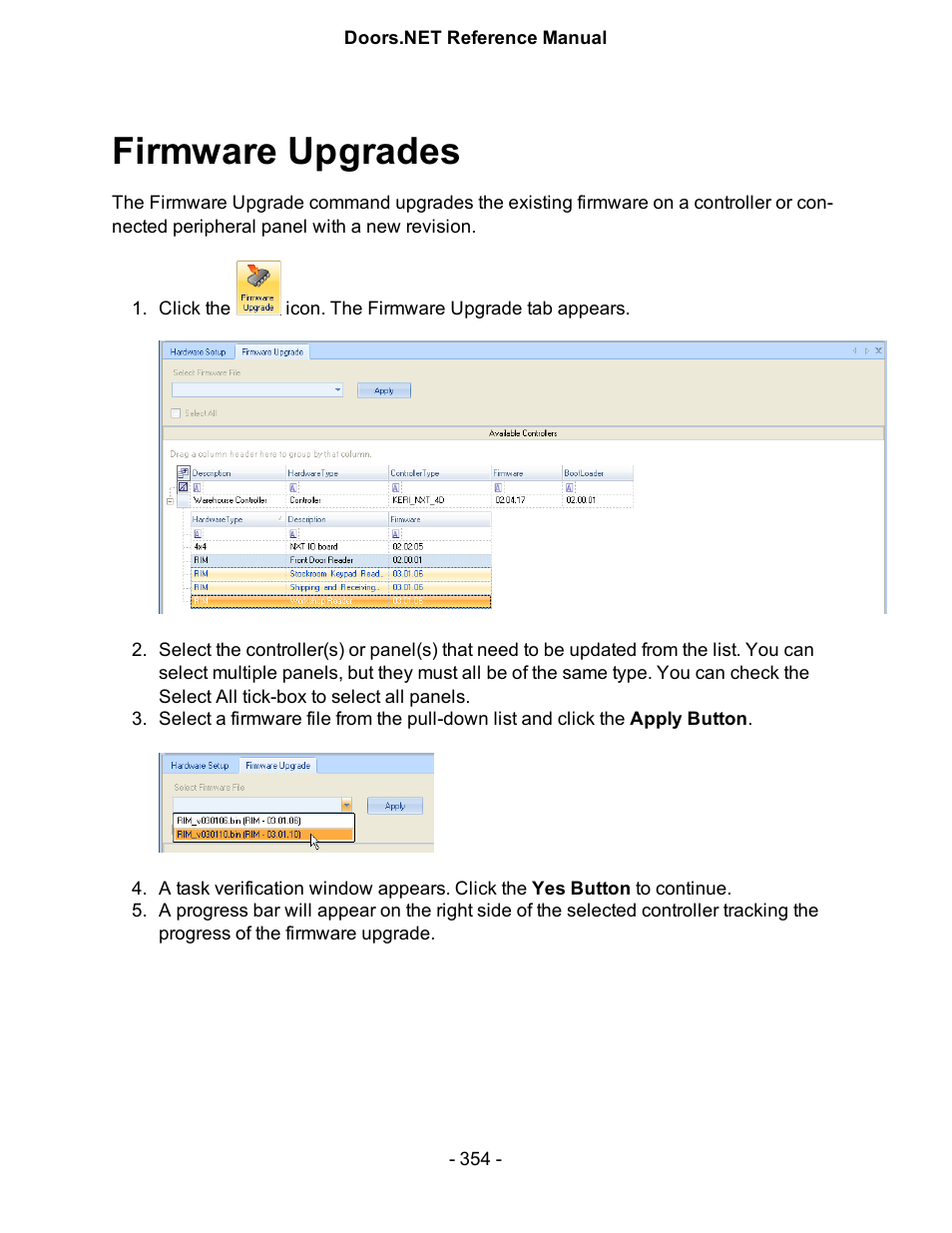 Firmware upgrades | Keri Systems Doors.NET Manual User Manual | Page 354 / 602