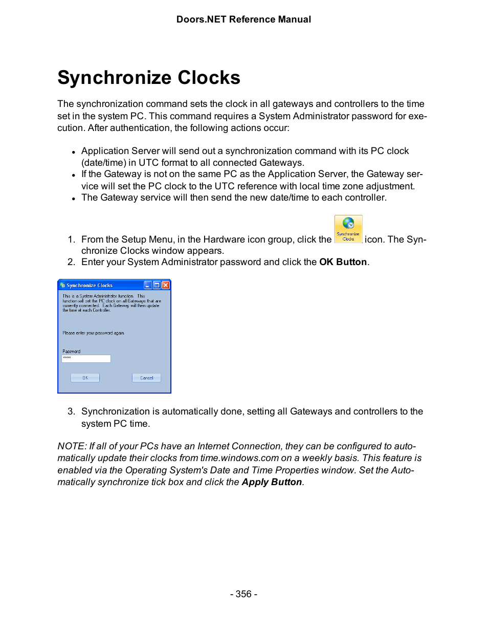 Synchronize clocks | Keri Systems Doors.NET Manual User Manual | Page 356 / 602