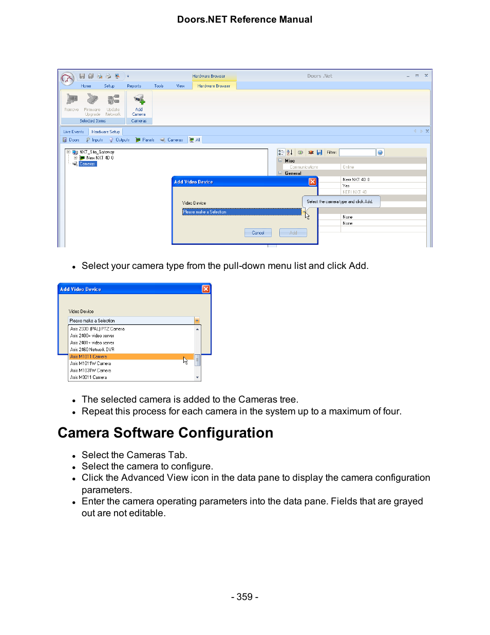 Camera software configuration | Keri Systems Doors.NET Manual User Manual | Page 359 / 602