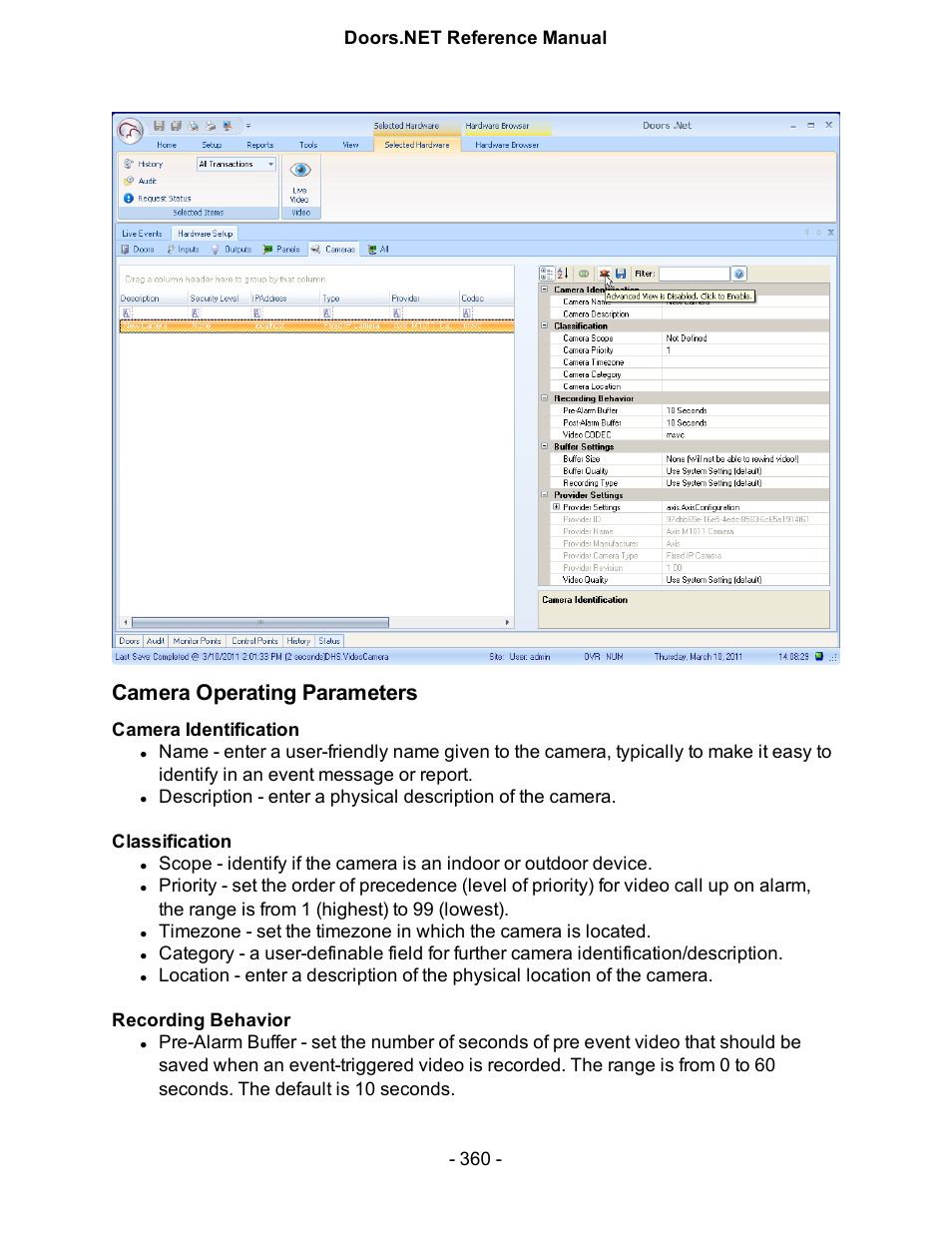 Camera operating parameters | Keri Systems Doors.NET Manual User Manual | Page 360 / 602