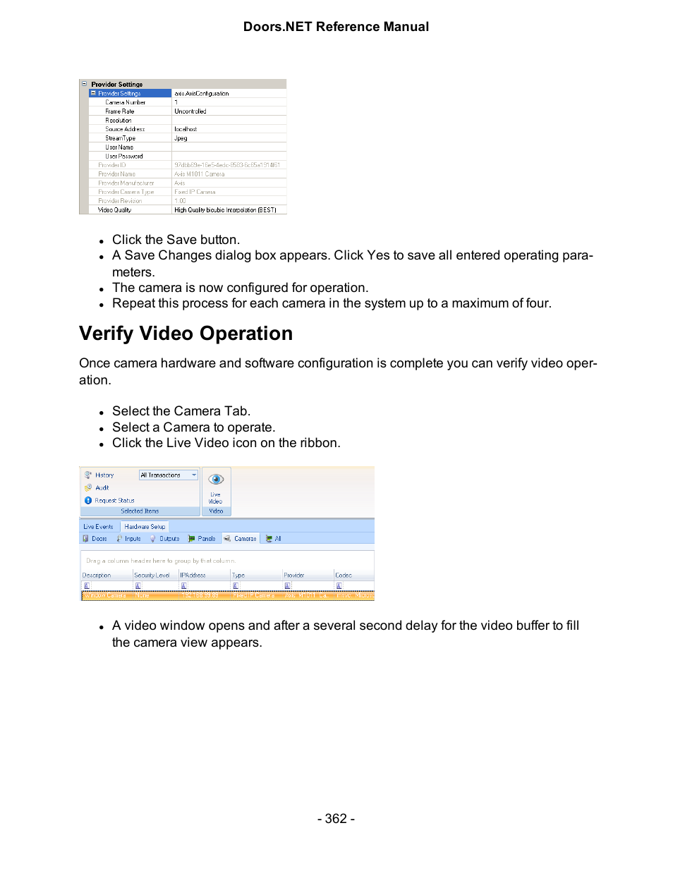 Verify video operation | Keri Systems Doors.NET Manual User Manual | Page 362 / 602