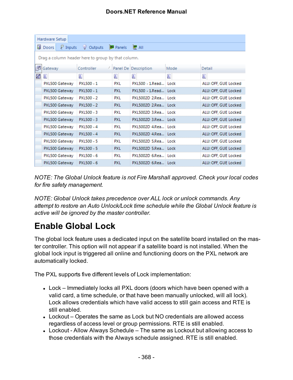 Enable global lock | Keri Systems Doors.NET Manual User Manual | Page 368 / 602