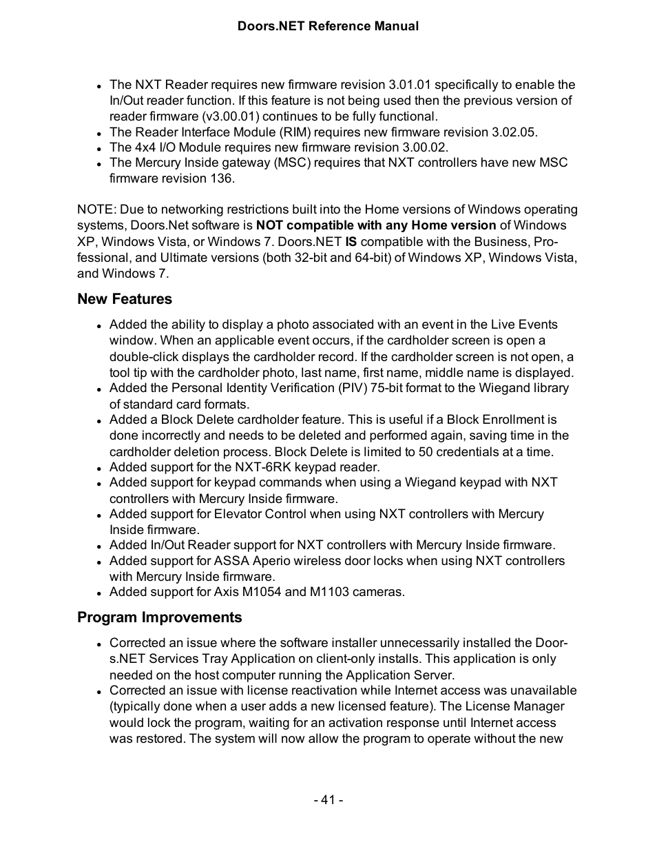 New features, Program improvements, Added support for the nxt-6rk keypad reader | Keri Systems Doors.NET Manual User Manual | Page 41 / 602