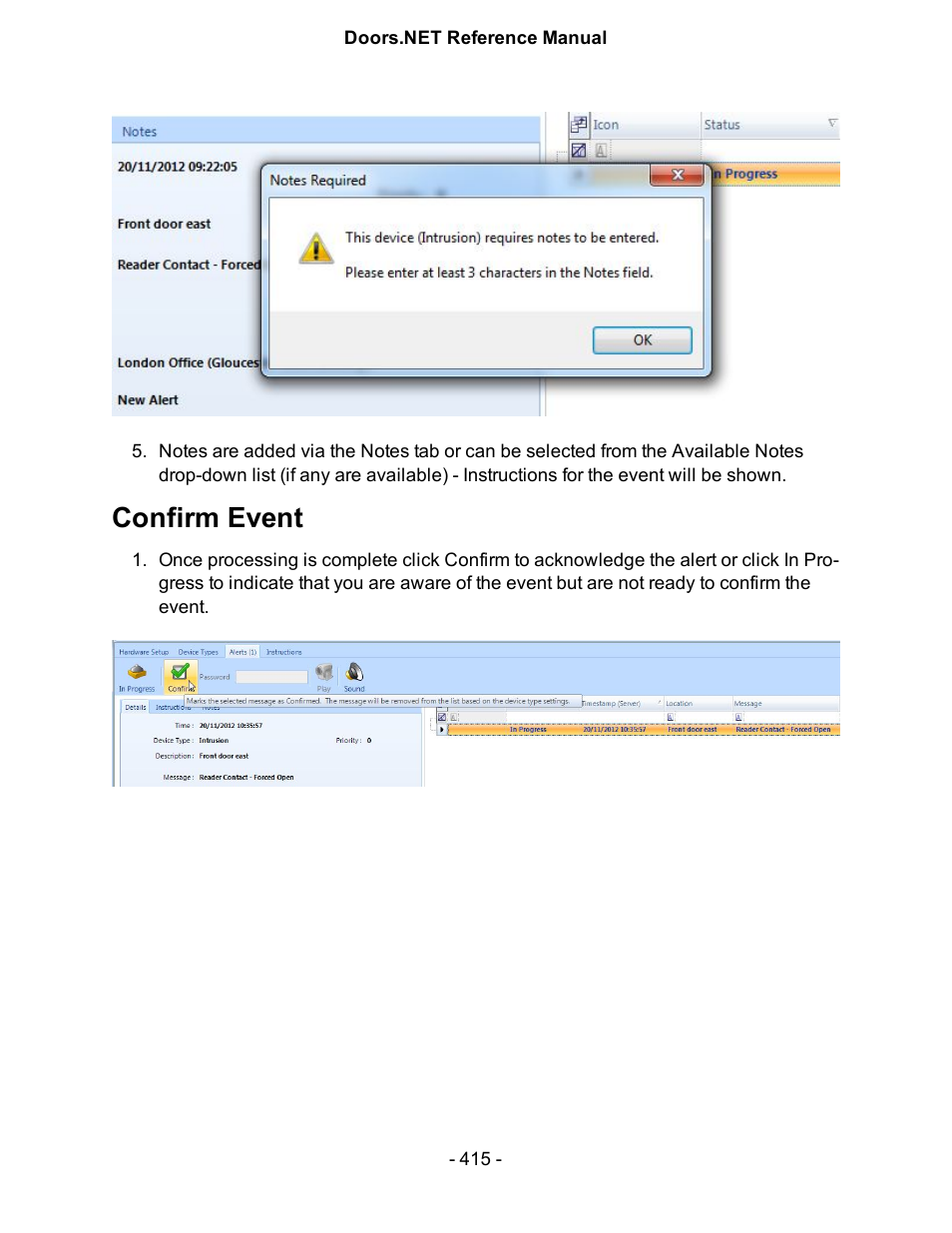 Confirm event | Keri Systems Doors.NET Manual User Manual | Page 415 / 602