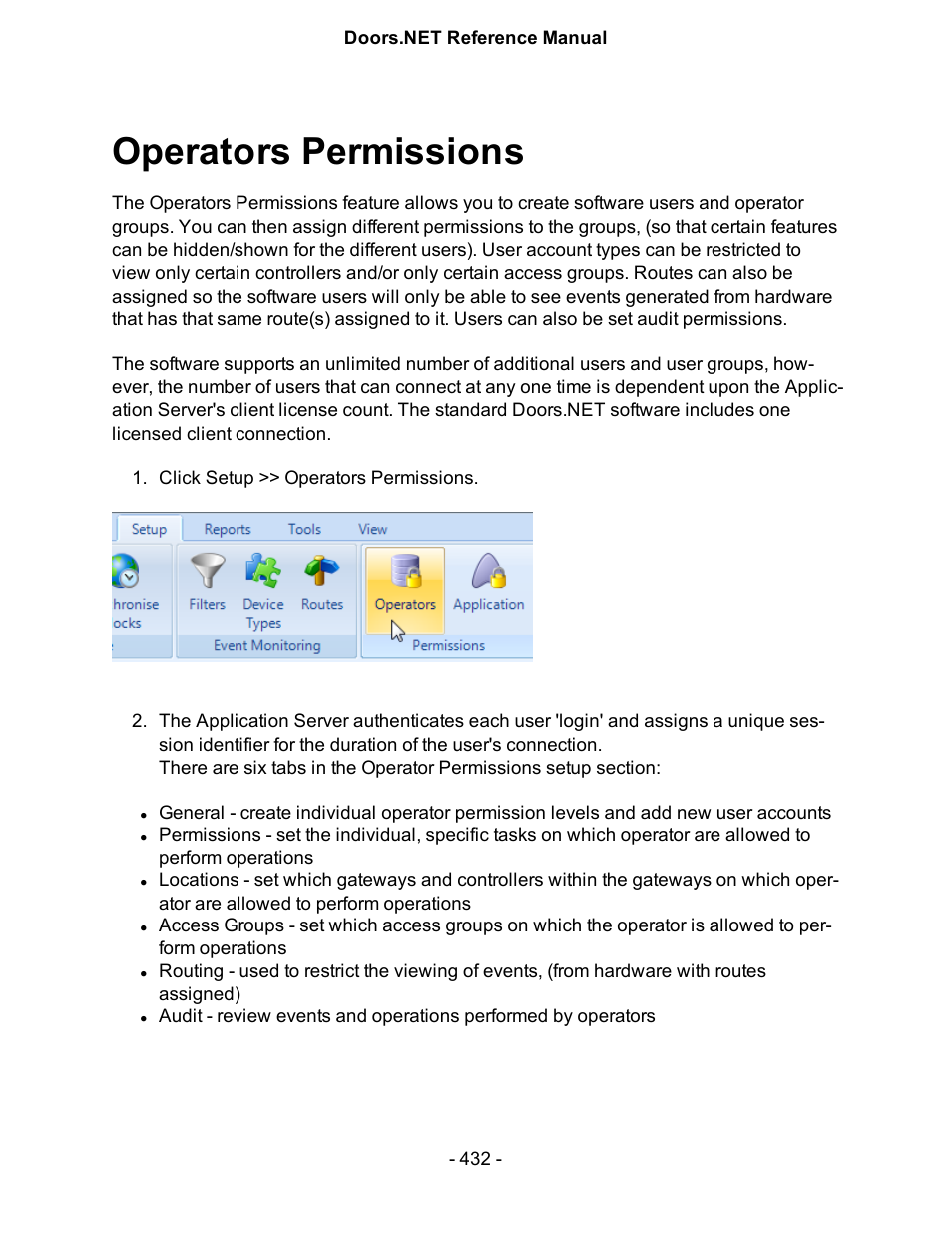 Operators permissions, Operator permissions | Keri Systems Doors.NET Manual User Manual | Page 432 / 602