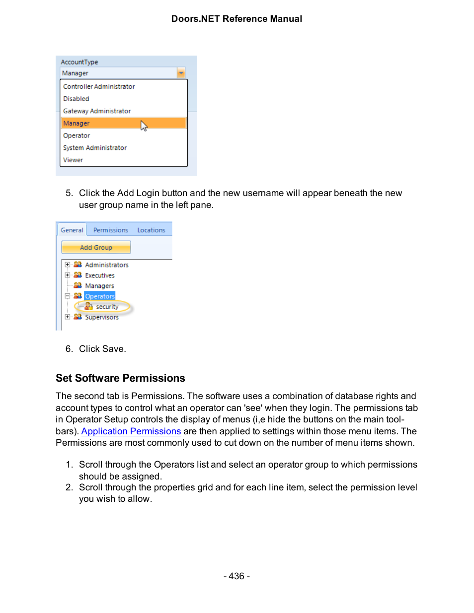 Set software permissions | Keri Systems Doors.NET Manual User Manual | Page 436 / 602