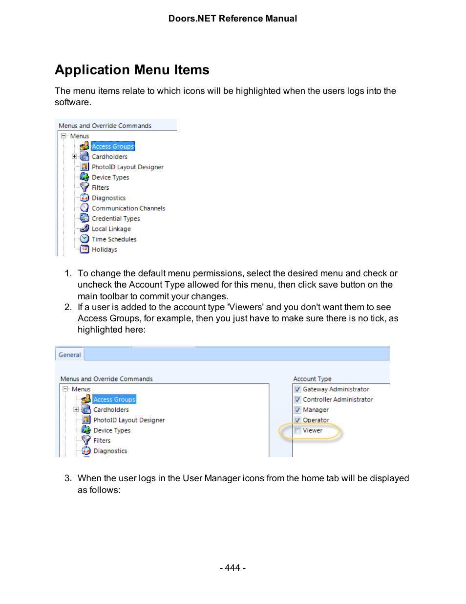Application menu items | Keri Systems Doors.NET Manual User Manual | Page 444 / 602