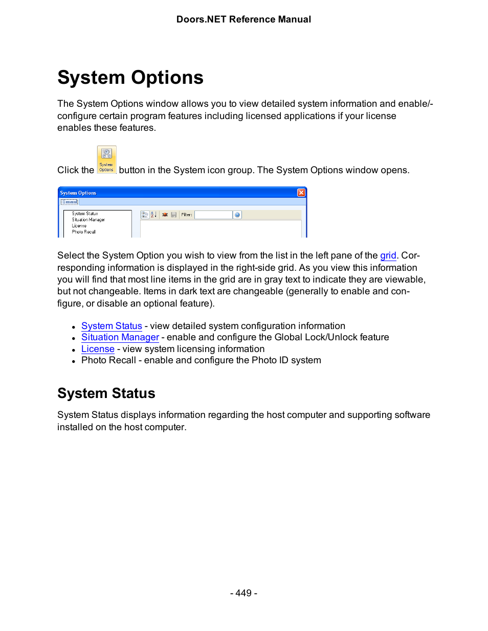 System options, System status, System | Keri Systems Doors.NET Manual User Manual | Page 449 / 602