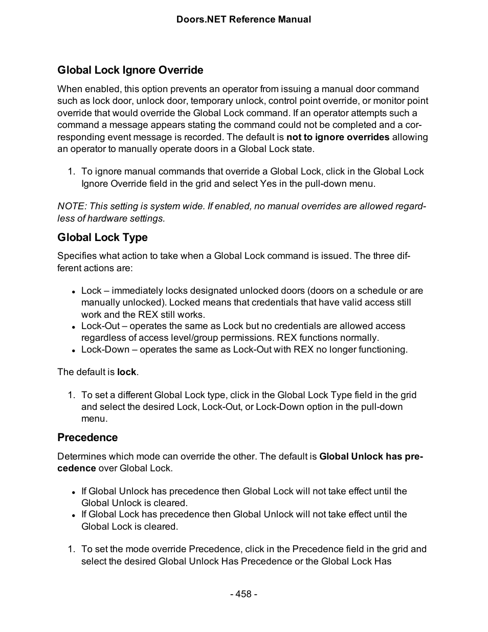 Global lock ignore override, Global lock type, Precedence | Keri Systems Doors.NET Manual User Manual | Page 458 / 602