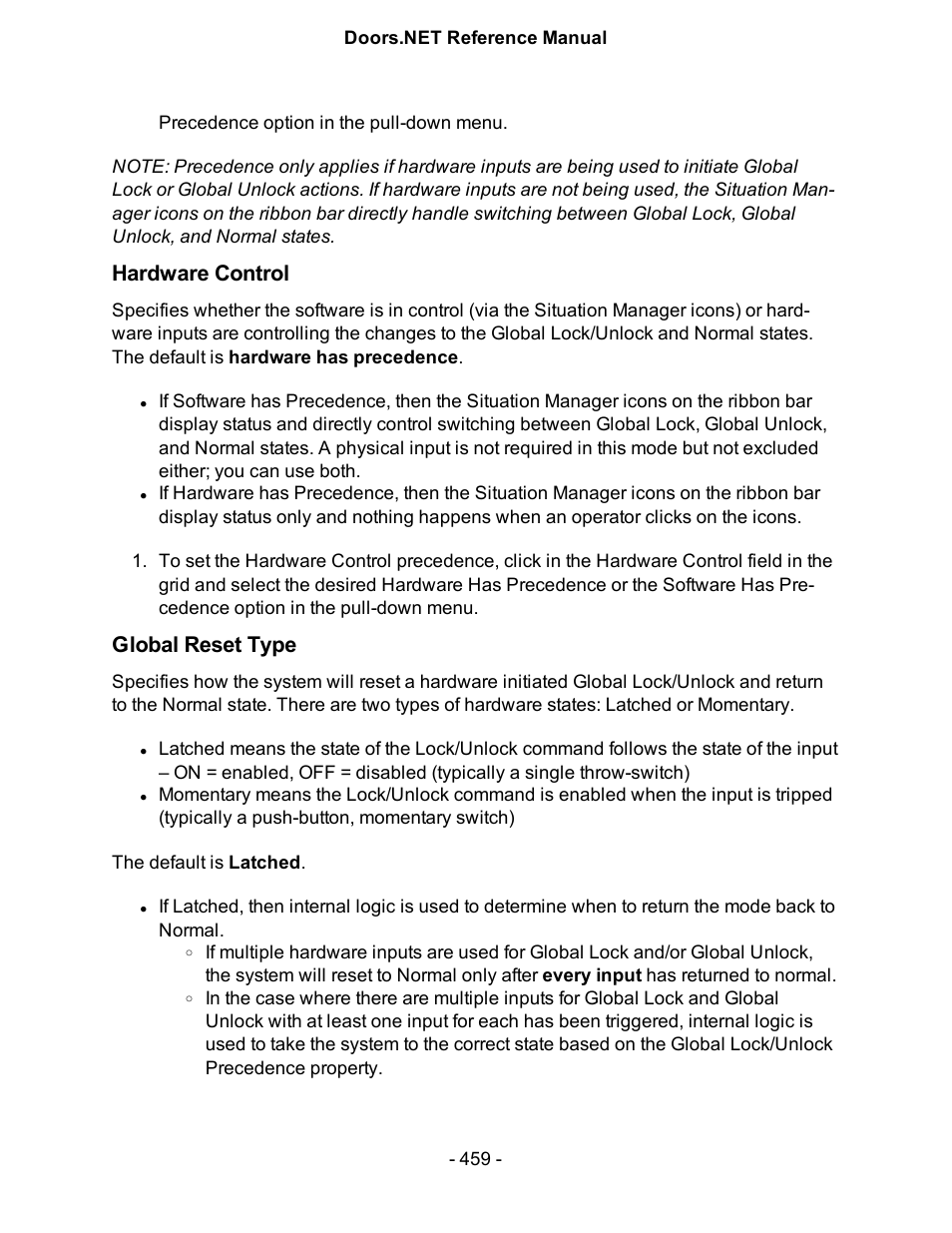 Hardware control, Global reset type | Keri Systems Doors.NET Manual User Manual | Page 459 / 602