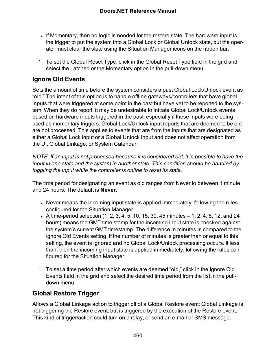 Ignore old events, Global restore trigger | Keri Systems Doors.NET Manual User Manual | Page 460 / 602
