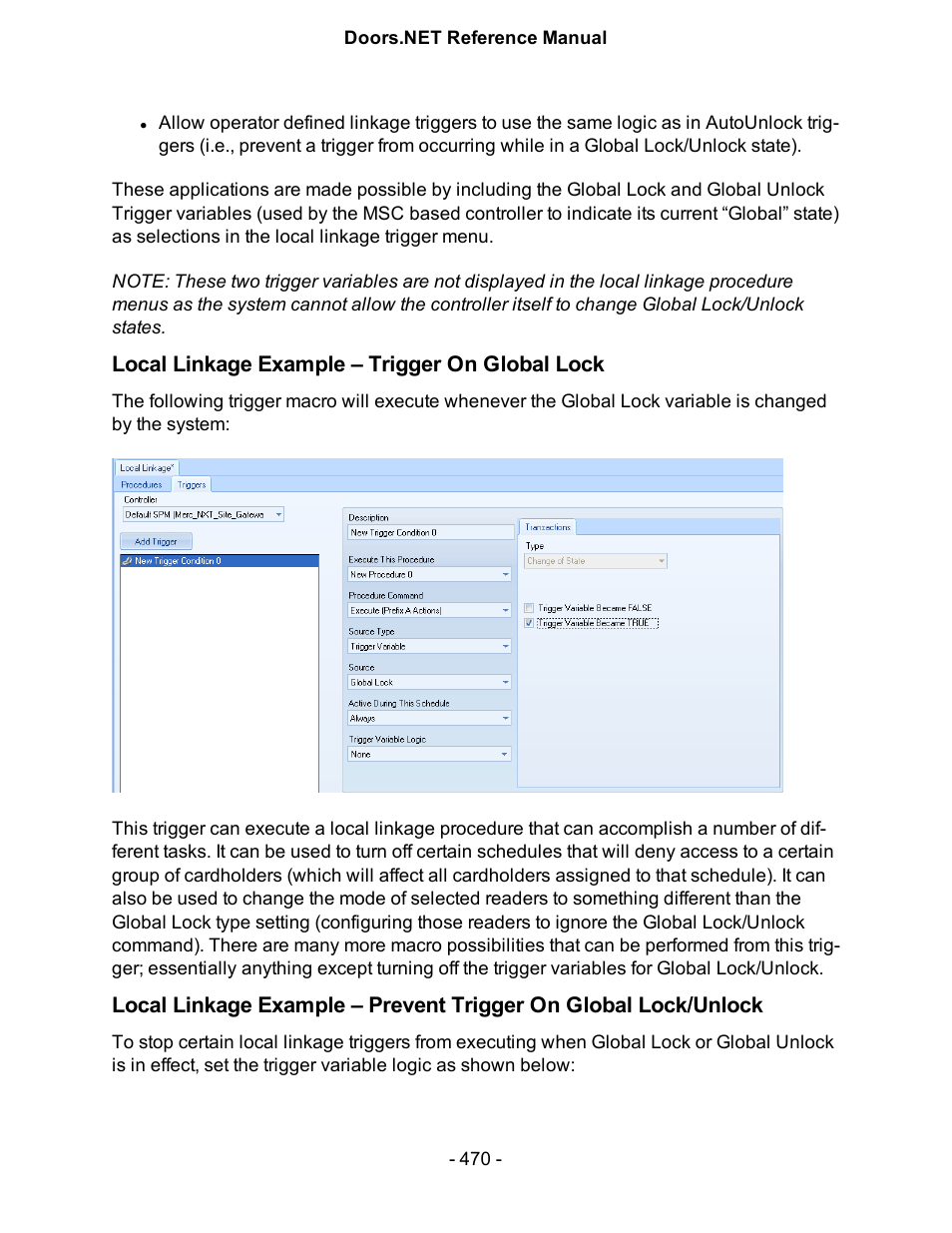 Local linkage example – trigger on global lock | Keri Systems Doors.NET Manual User Manual | Page 470 / 602