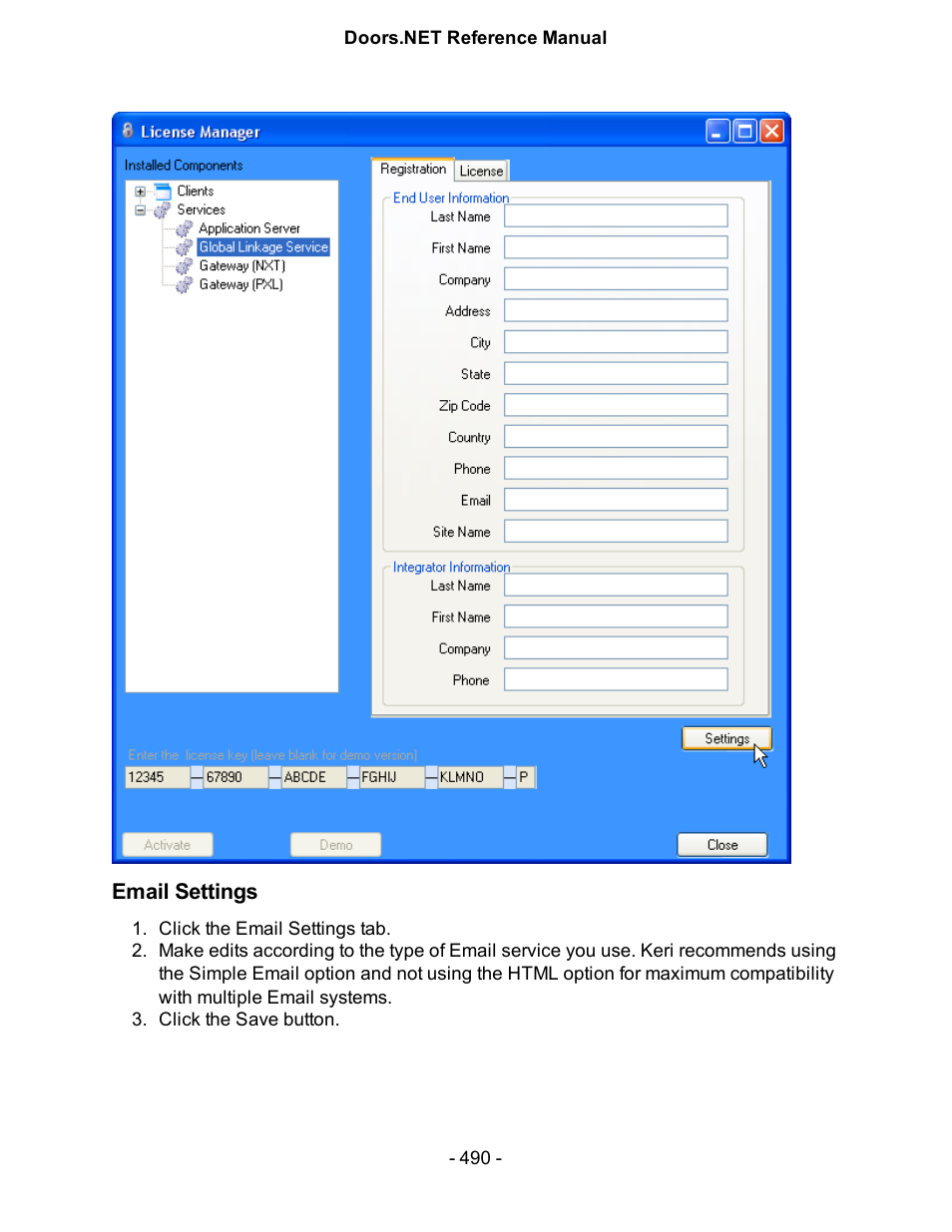 Email settings | Keri Systems Doors.NET Manual User Manual | Page 490 / 602