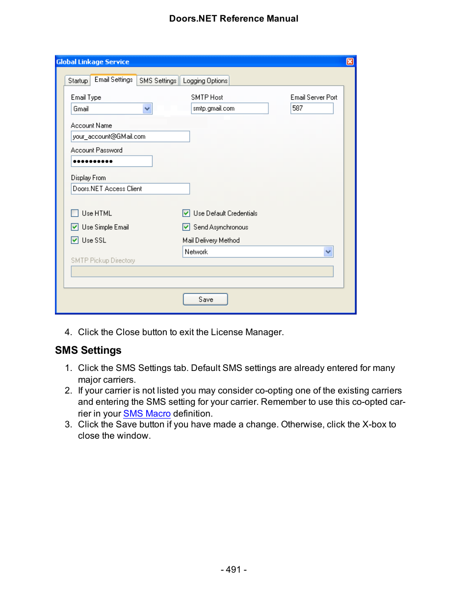 Sms settings | Keri Systems Doors.NET Manual User Manual | Page 491 / 602