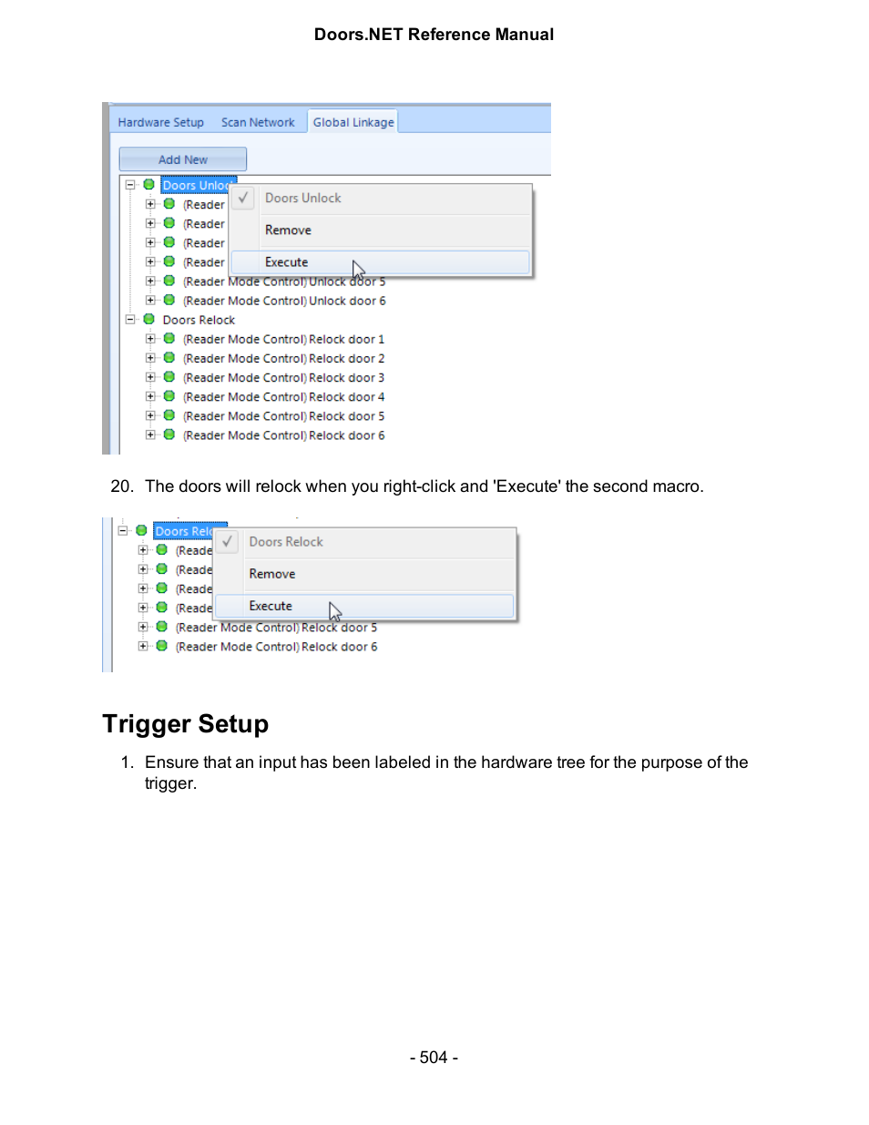 Trigger setup | Keri Systems Doors.NET Manual User Manual | Page 504 / 602