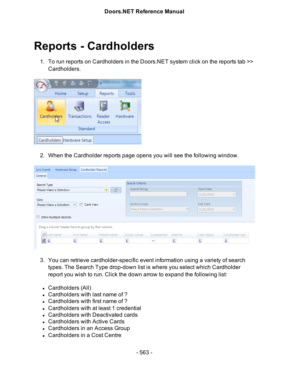 Reports - cardholders, Cardholders | Keri Systems Doors.NET Manual User Manual | Page 563 / 602