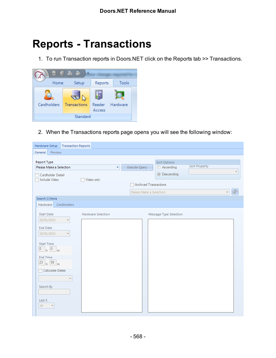 Reports - transactions, Transactions | Keri Systems Doors.NET Manual User Manual | Page 568 / 602