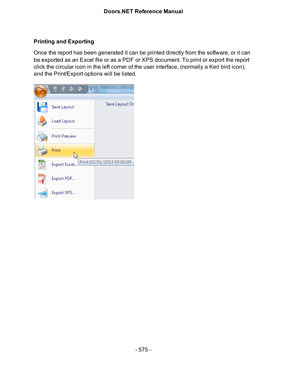 Printing and exporting | Keri Systems Doors.NET Manual User Manual | Page 575 / 602