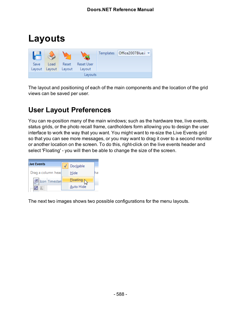 Layouts, User layout preferences | Keri Systems Doors.NET Manual User Manual | Page 588 / 602