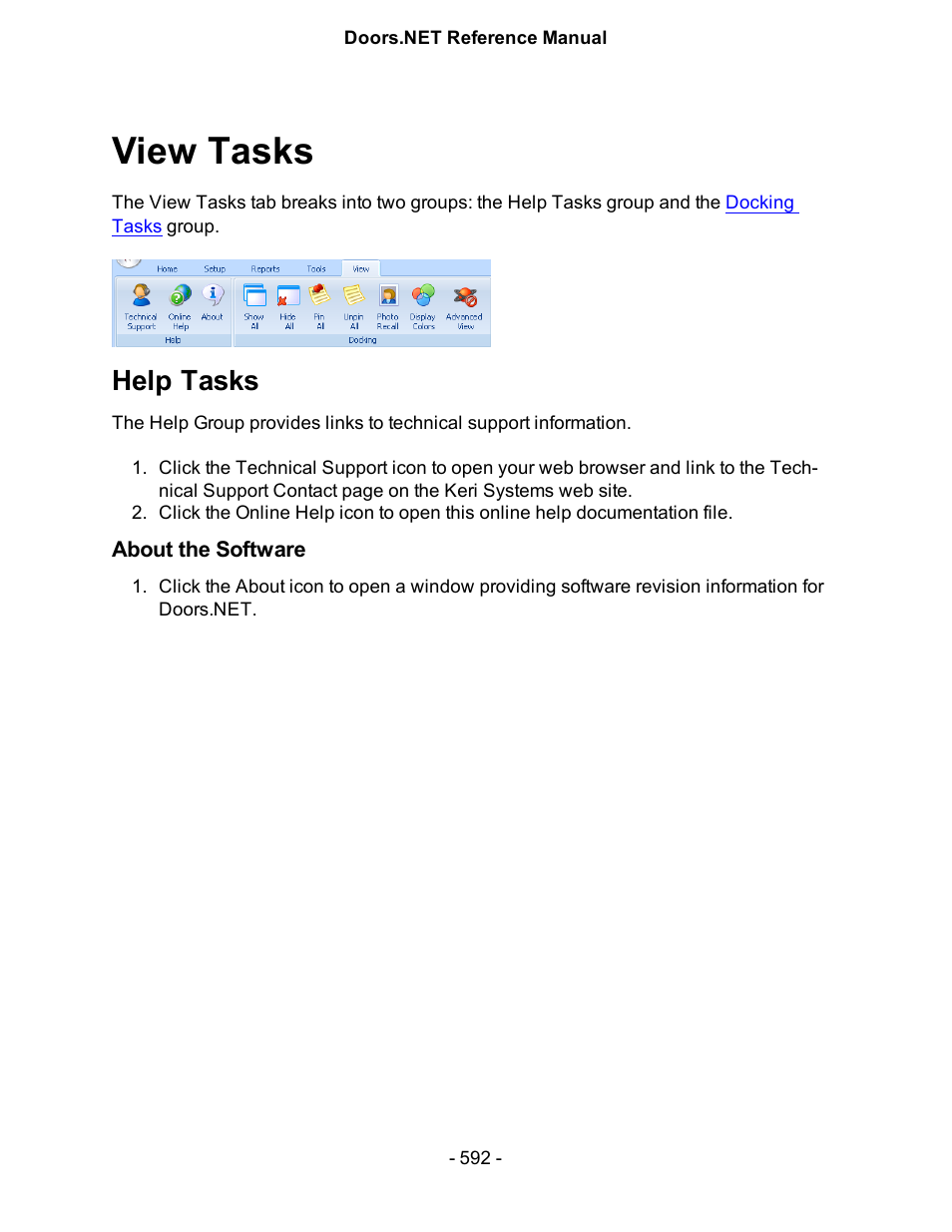 View tasks, Help tasks, About the software | View, Advanced view | Keri Systems Doors.NET Manual User Manual | Page 592 / 602
