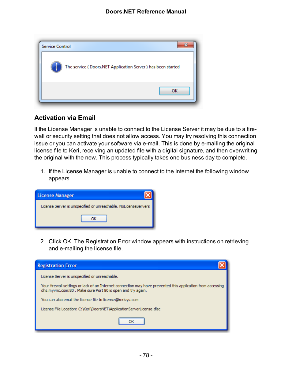 Activation via email, Activati | Keri Systems Doors.NET Manual User Manual | Page 78 / 602