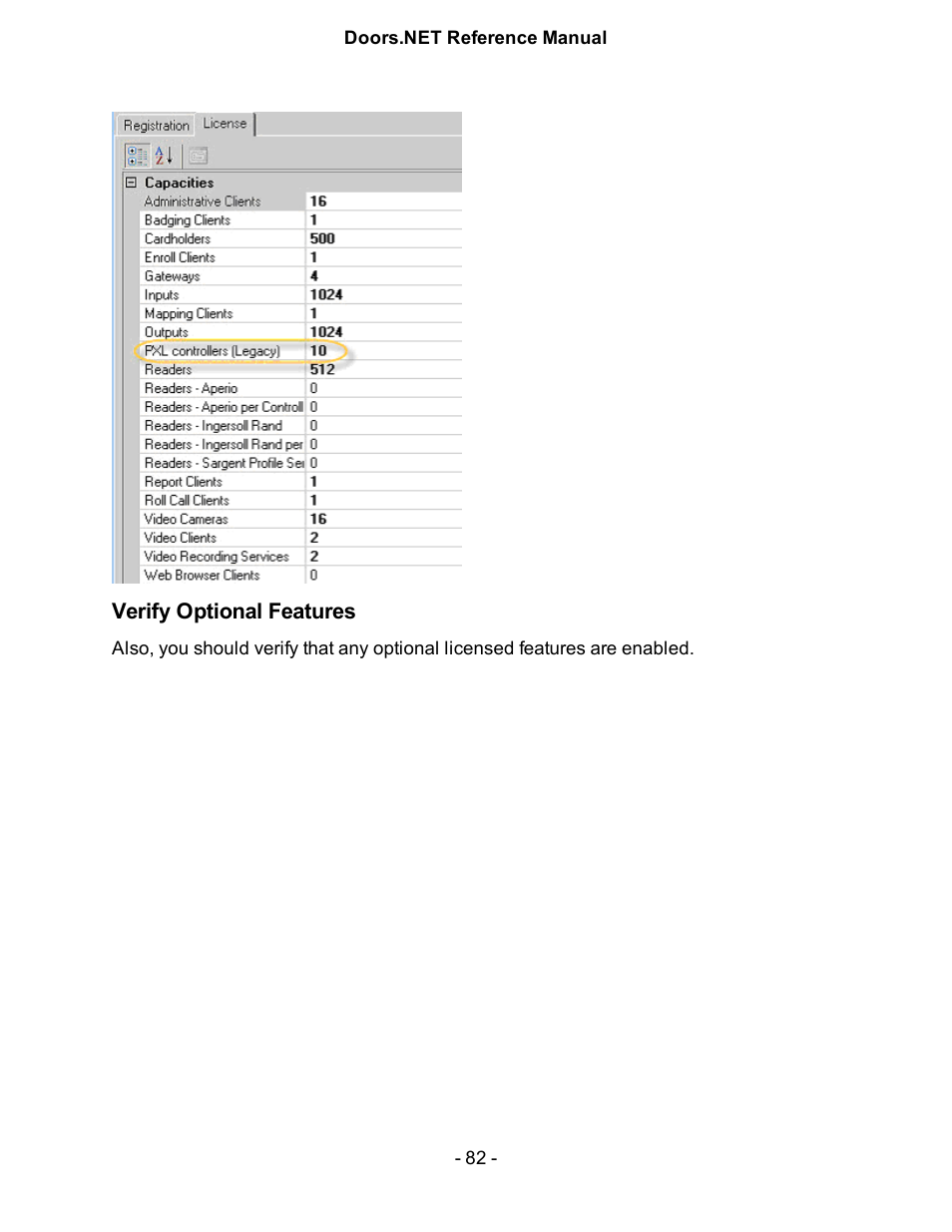 Verify optional features | Keri Systems Doors.NET Manual User Manual | Page 82 / 602