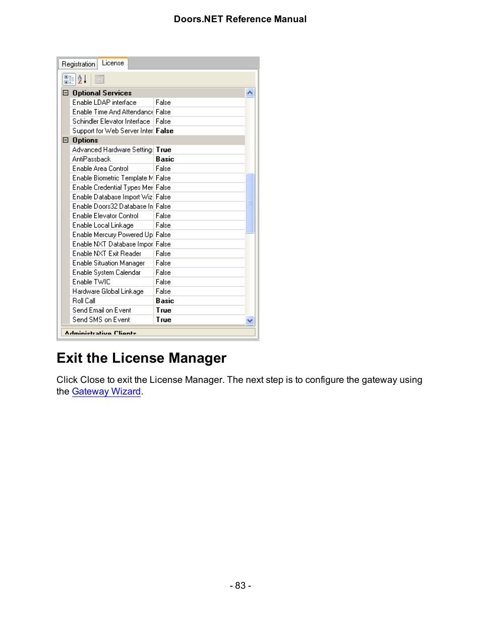 Exit the license manager | Keri Systems Doors.NET Manual User Manual | Page 83 / 602