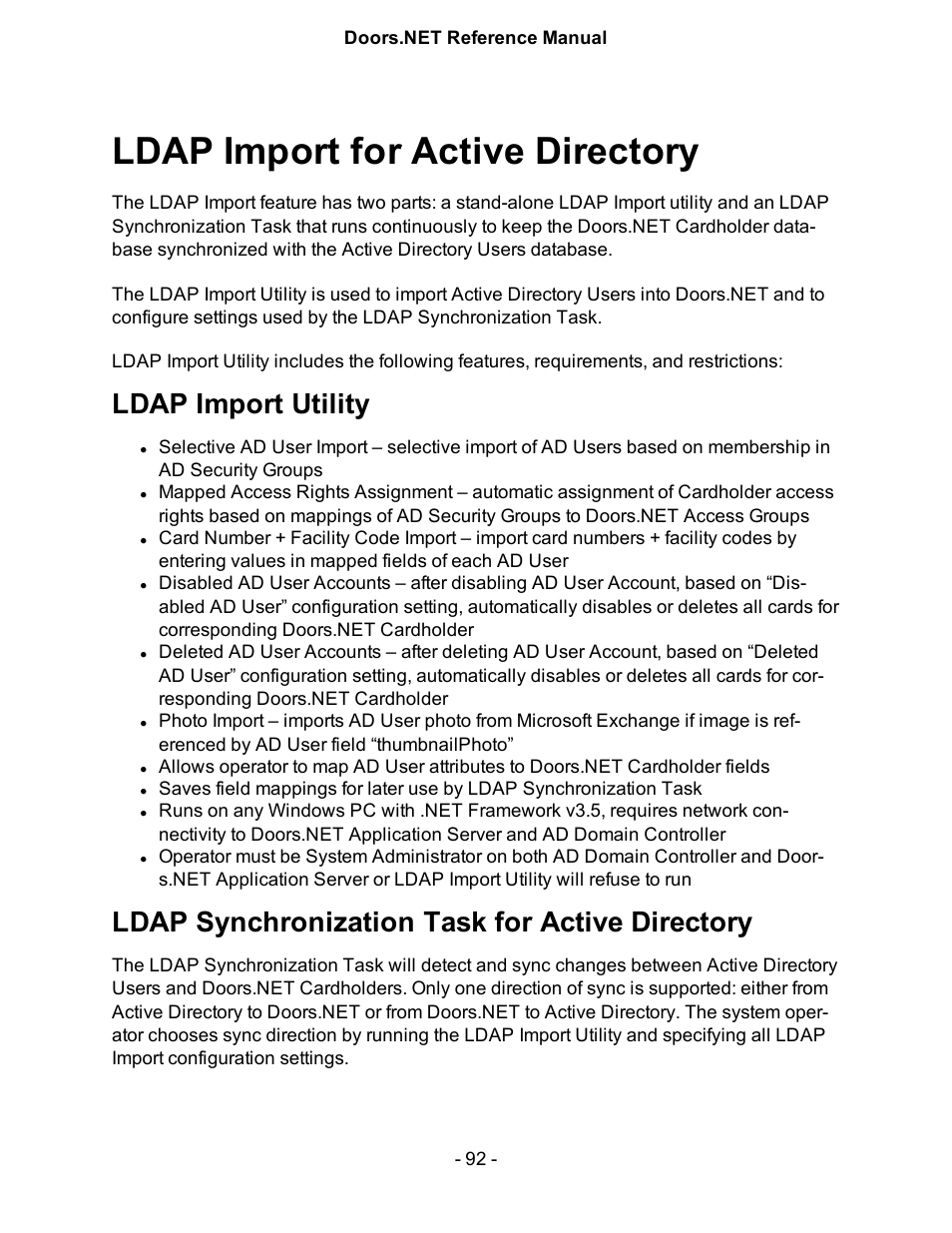 Ldap import for active directory, Ldap import utility, Ldap synchronization task for active directory | Keri Systems Doors.NET Manual User Manual | Page 92 / 602