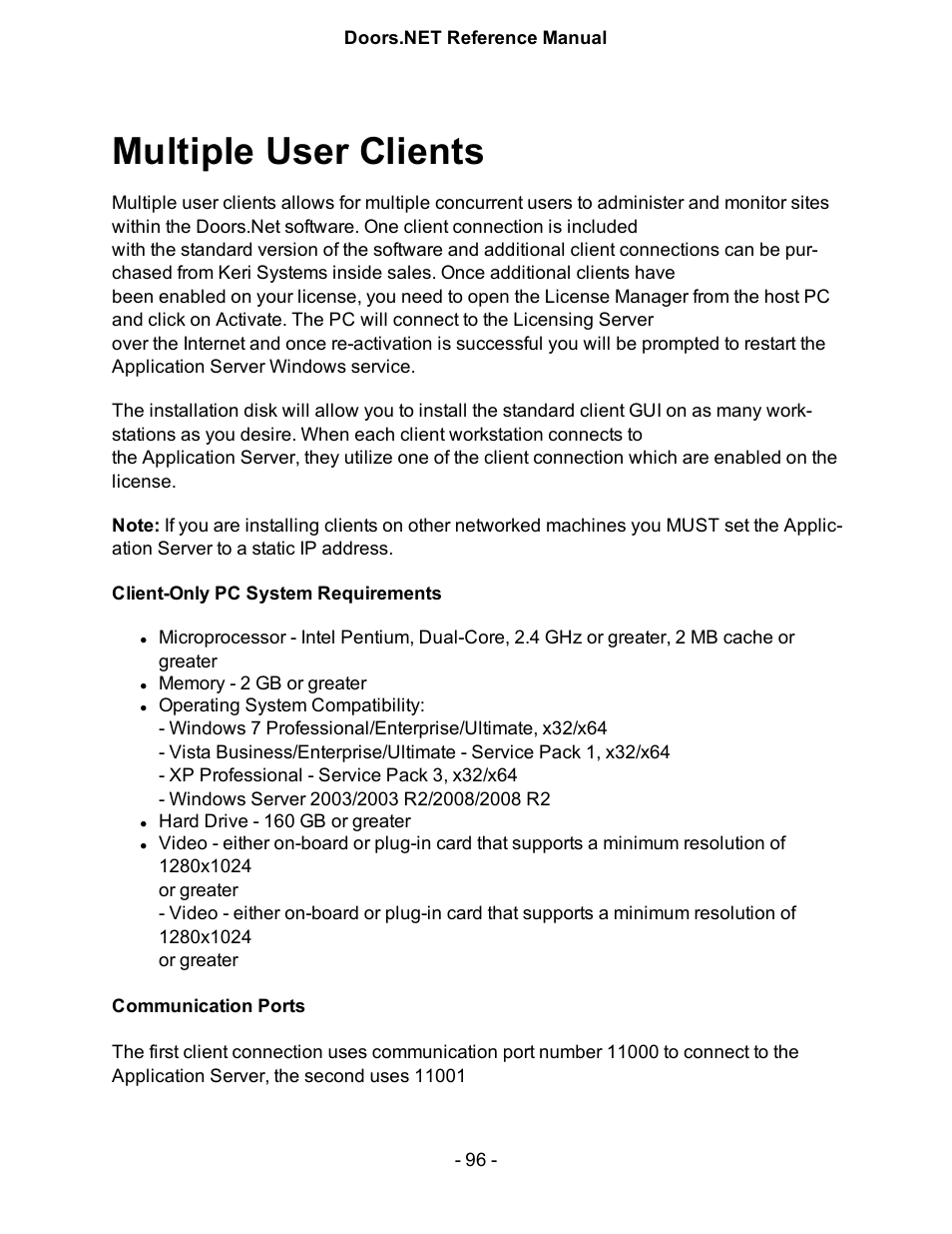 Multiple user clients, Multiple user client | Keri Systems Doors.NET Manual User Manual | Page 96 / 602
