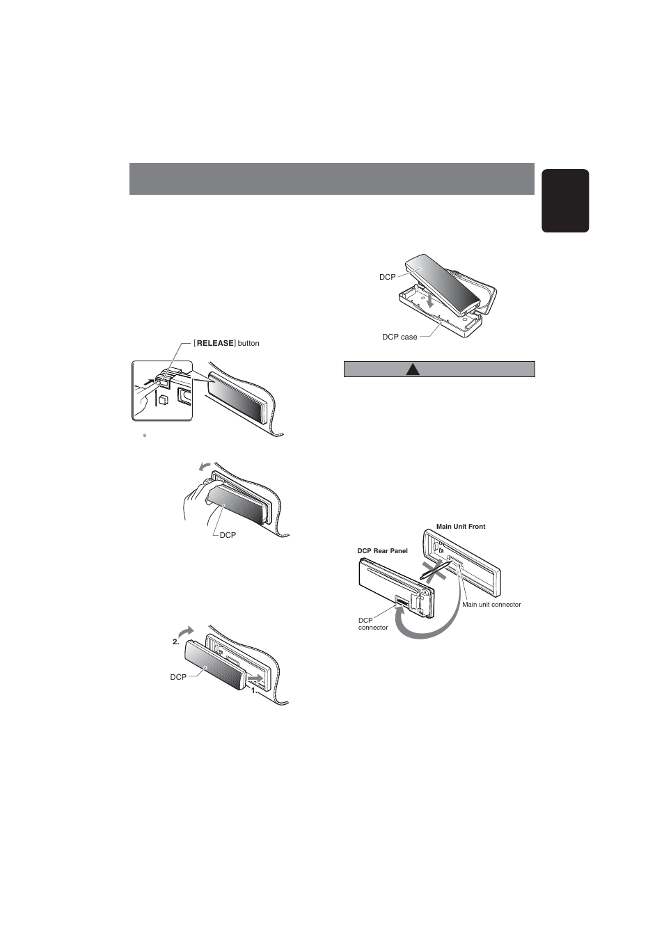 Dcp (detachable control panel), 7english, Caution | Clarion DB356MP User Manual | Page 5 / 17