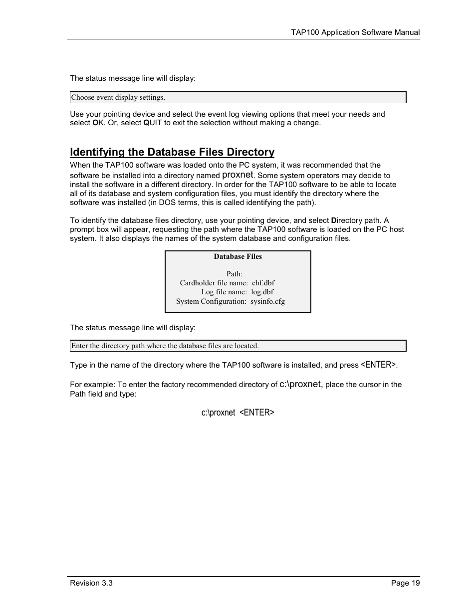 Identifying the database files directory | Keri Systems TAP100 User Manual | Page 19 / 84