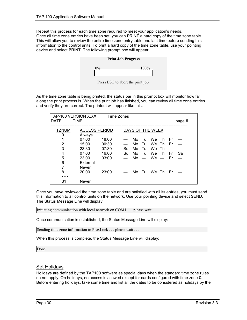 Set holidays | Keri Systems TAP100 User Manual | Page 30 / 84