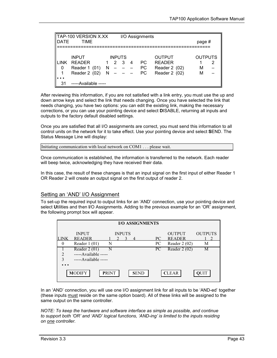 Setting an ‘and’ i/o assignment | Keri Systems TAP100 User Manual | Page 43 / 84