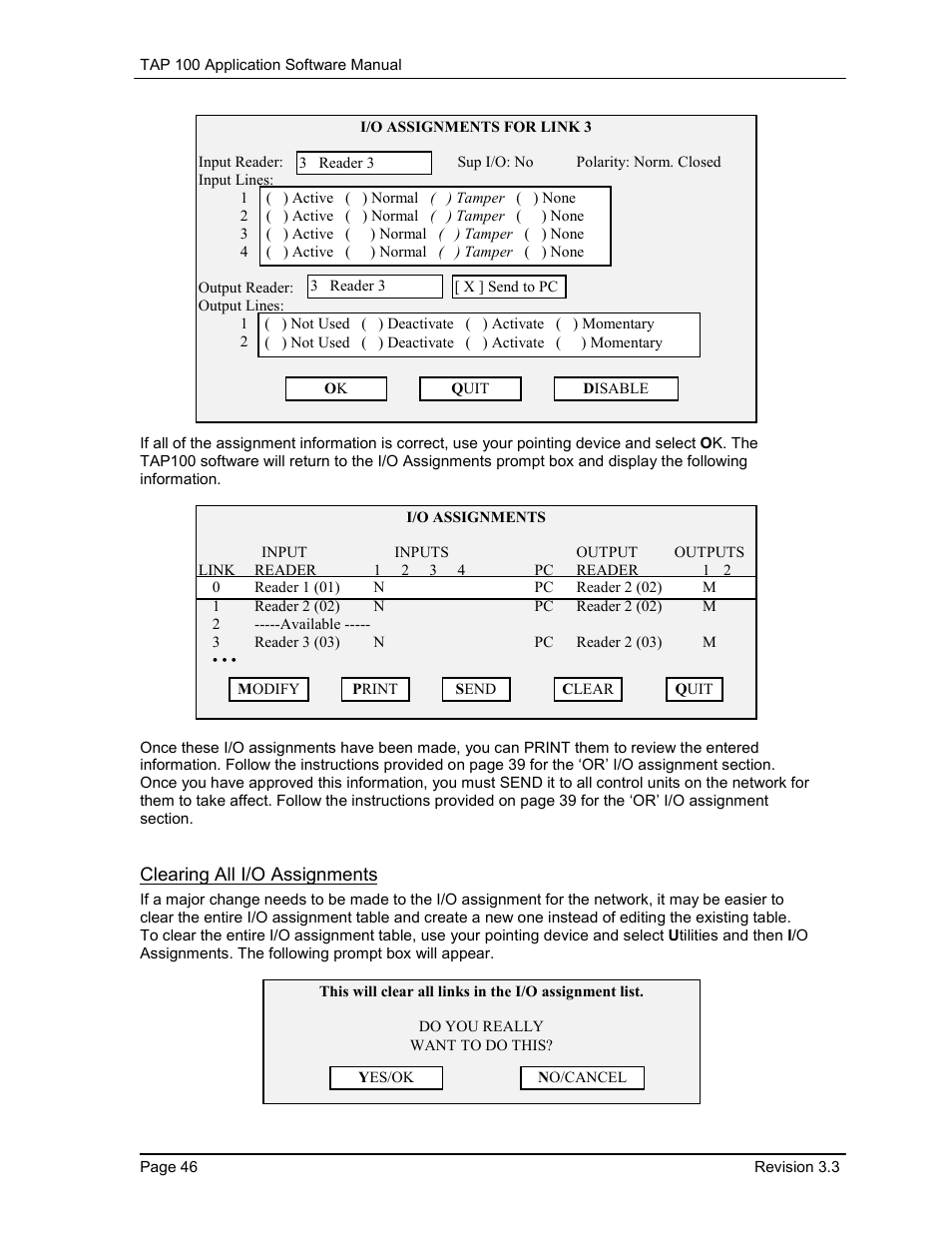 Clearing all i/o assignments | Keri Systems TAP100 User Manual | Page 46 / 84