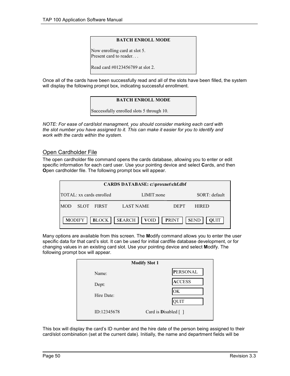 Open cardholder file | Keri Systems TAP100 User Manual | Page 50 / 84