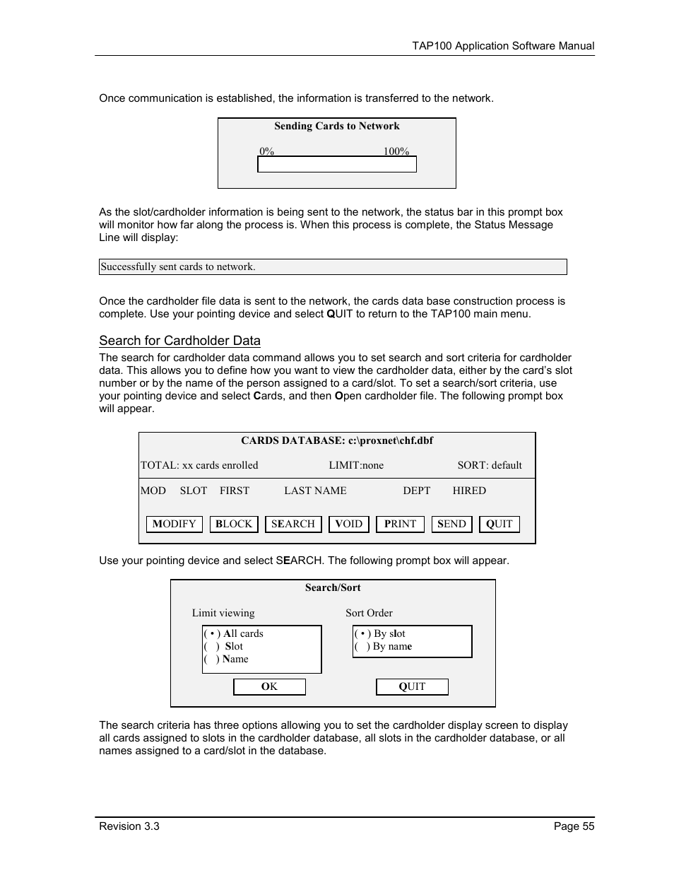 Search for cardholder data | Keri Systems TAP100 User Manual | Page 55 / 84