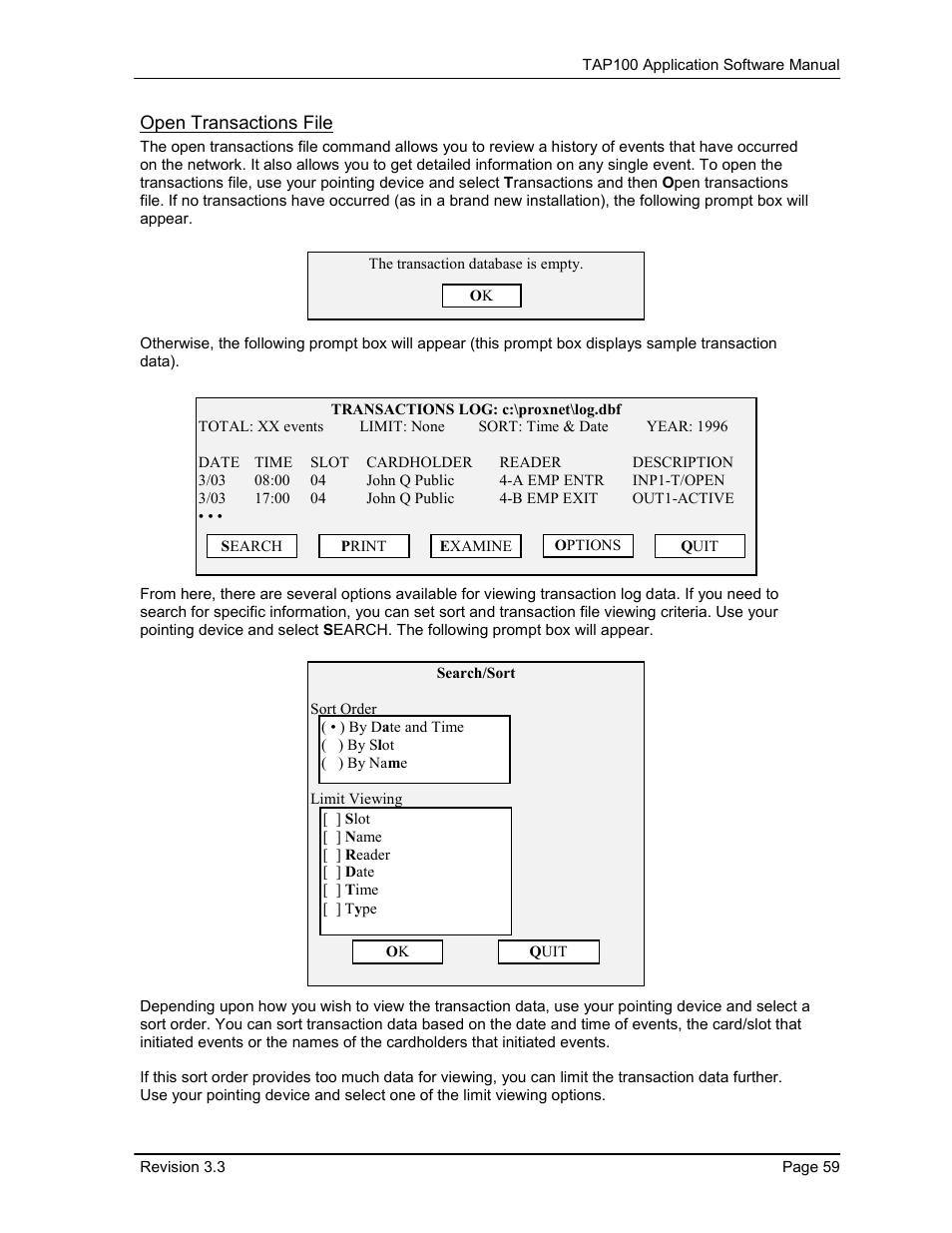 Open transactions file | Keri Systems TAP100 User Manual | Page 59 / 84