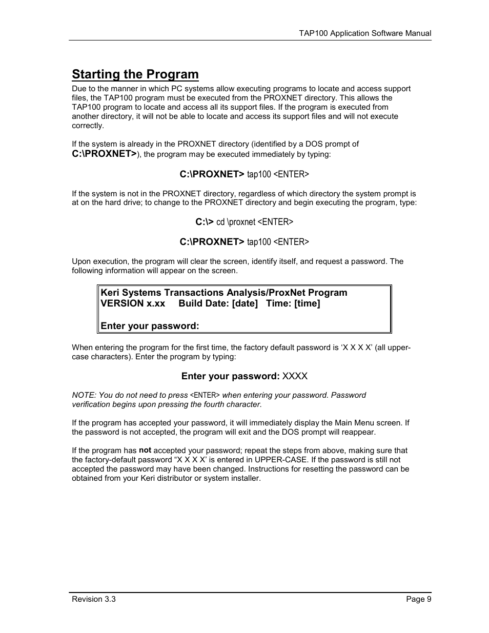 Starting the program | Keri Systems TAP100 User Manual | Page 9 / 84