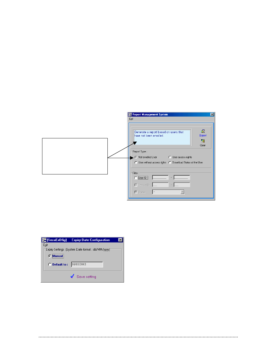 Report management system, Expiry date configuration, Eport | Anagement, Ystem, Xpiry, Onfiguration | Keri Systems BioPointe User Manual | Page 57 / 86