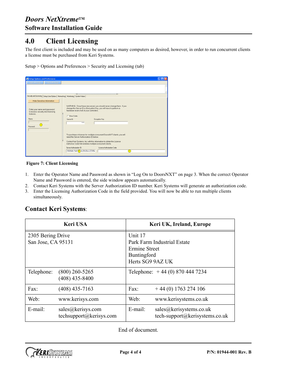 0 client licensing, Doors netxtreme | Keri Systems Doors NetXtreme User Manual | Page 4 / 4