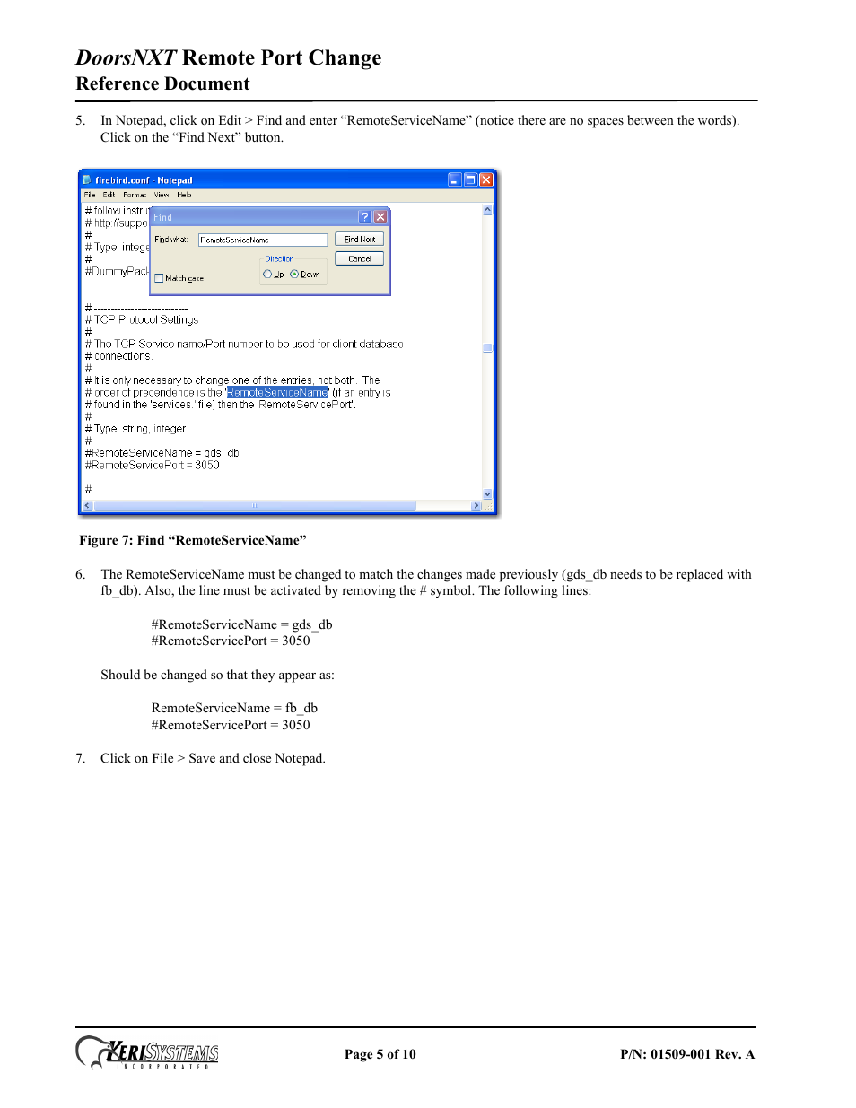 Doorsnxt remote port change, Reference document | Keri Systems DoorsNXT Remote Port Change User Manual | Page 5 / 10