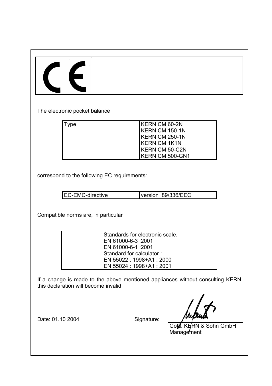 2 declaration of conformty, Declaration of conformity | KERN & SOHN CM 50-C2N User Manual | Page 4 / 14