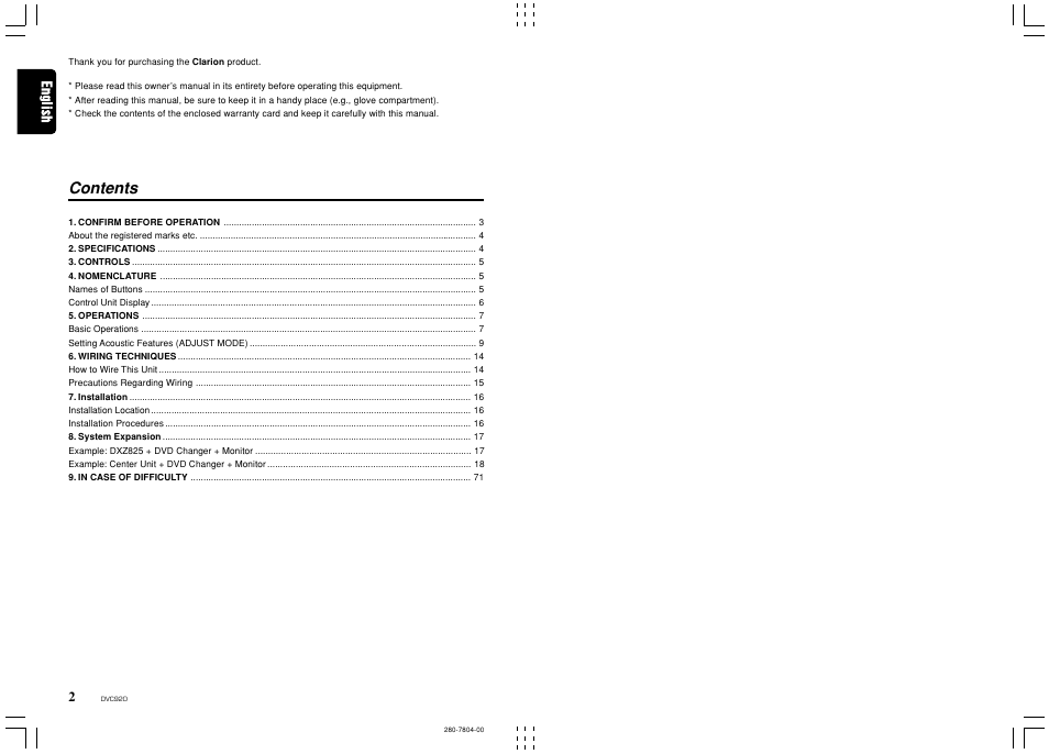 Clarion DVC920 User Manual | Page 2 / 68