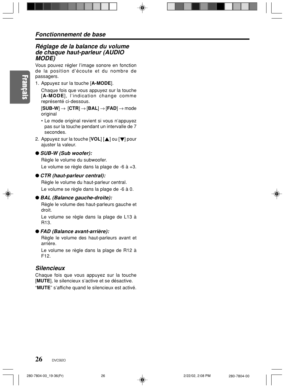 Silencieux, Fonctionnement de base | Clarion DVC920 User Manual | Page 22 / 68