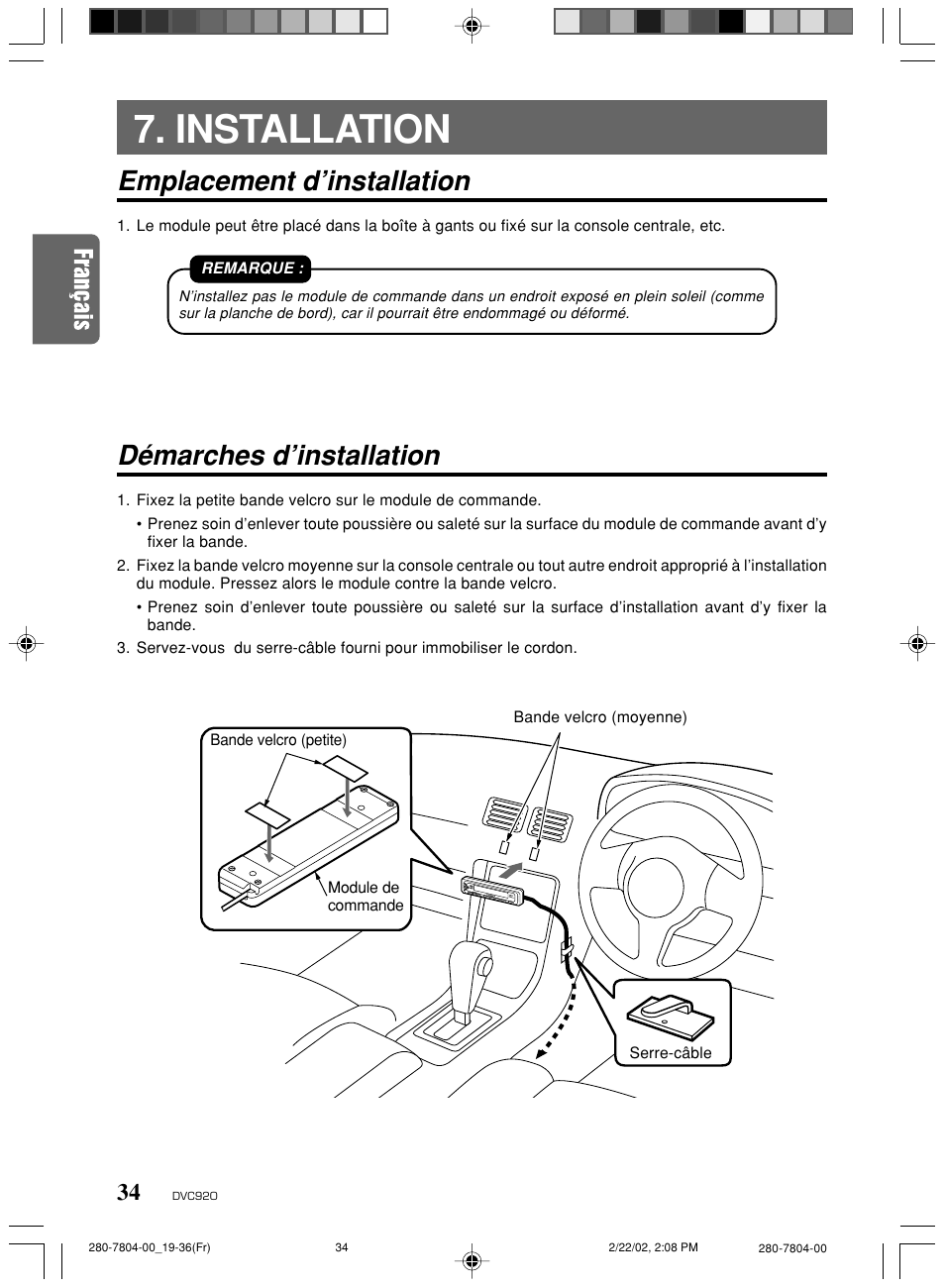 Installation, Emplacement d’installation, Démarches d’installation | Clarion DVC920 User Manual | Page 30 / 68