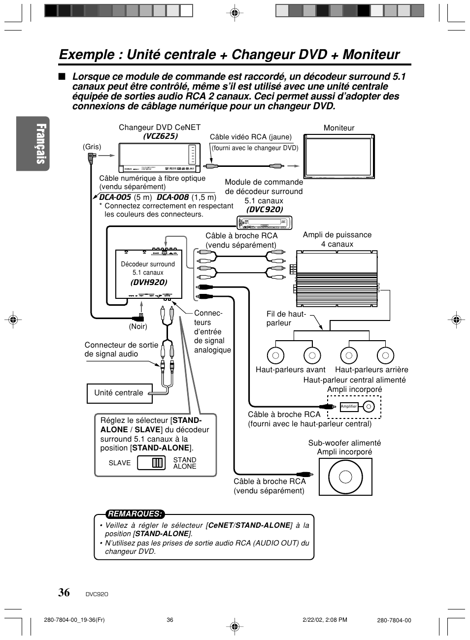 Exemple : unité centrale + changeur dvd + moniteur | Clarion DVC920 User Manual | Page 32 / 68